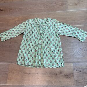 Roller Rabbit Zanna Block Print Pintuck Seraphina Top | S | Boho | Preppy